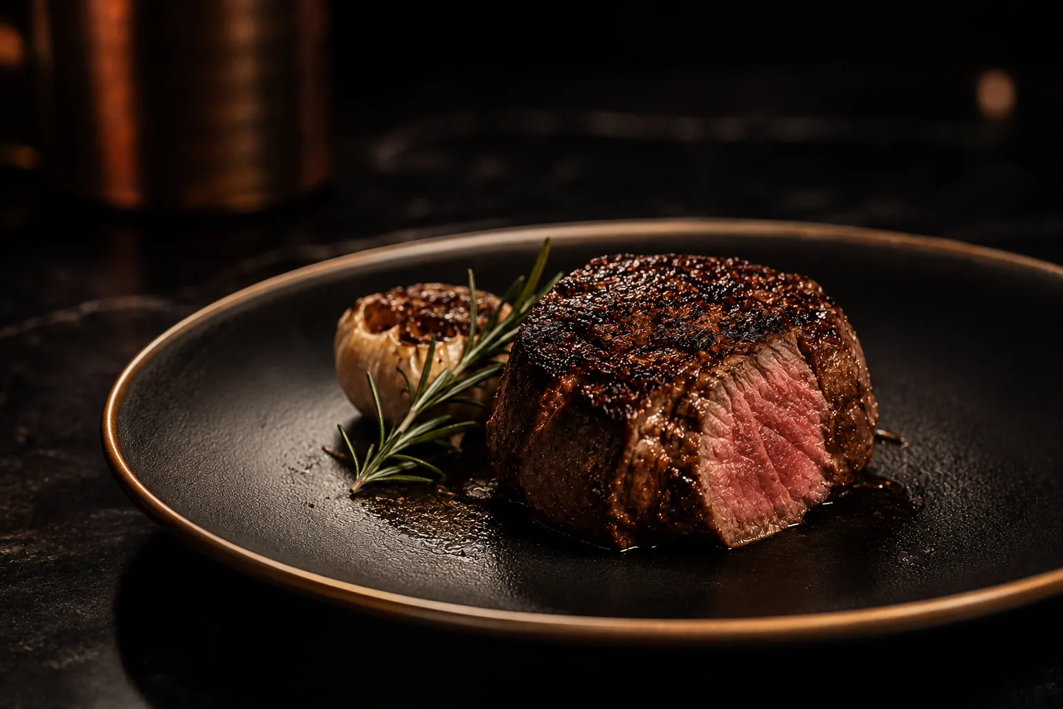 Cœur de filet Charolais saisi, tranché, servi à l'assiette
