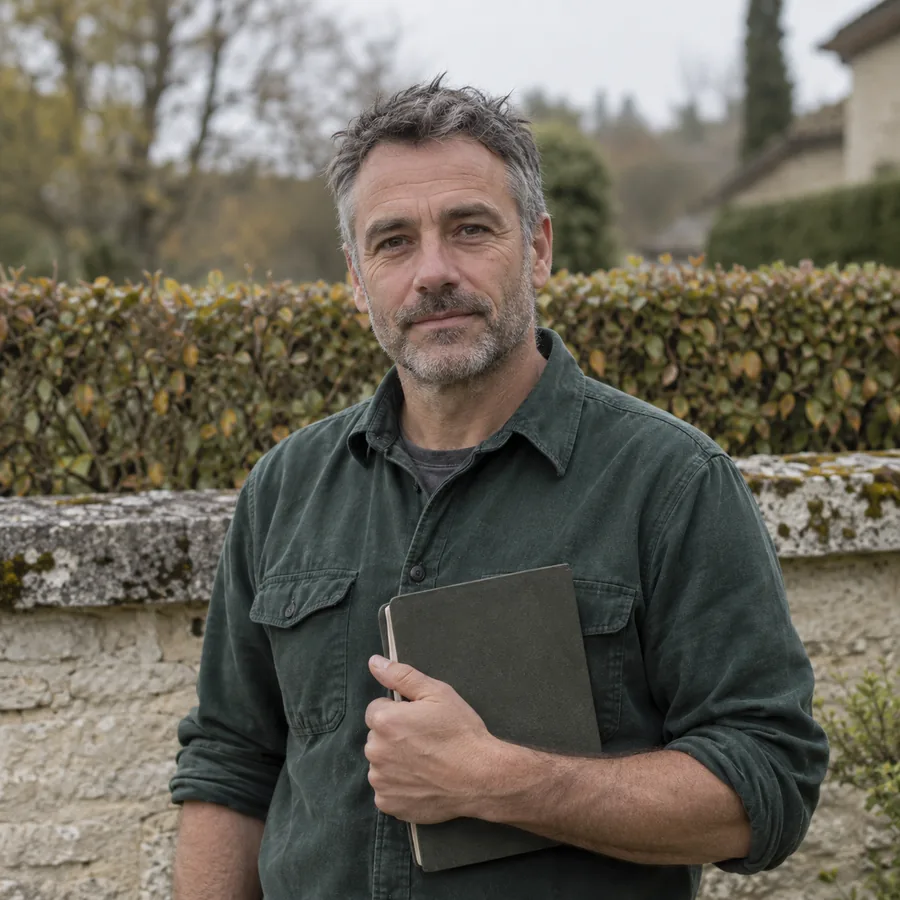Camille Ferrand, gérant et paysagiste concepteur, carnet de croquis sous le bras