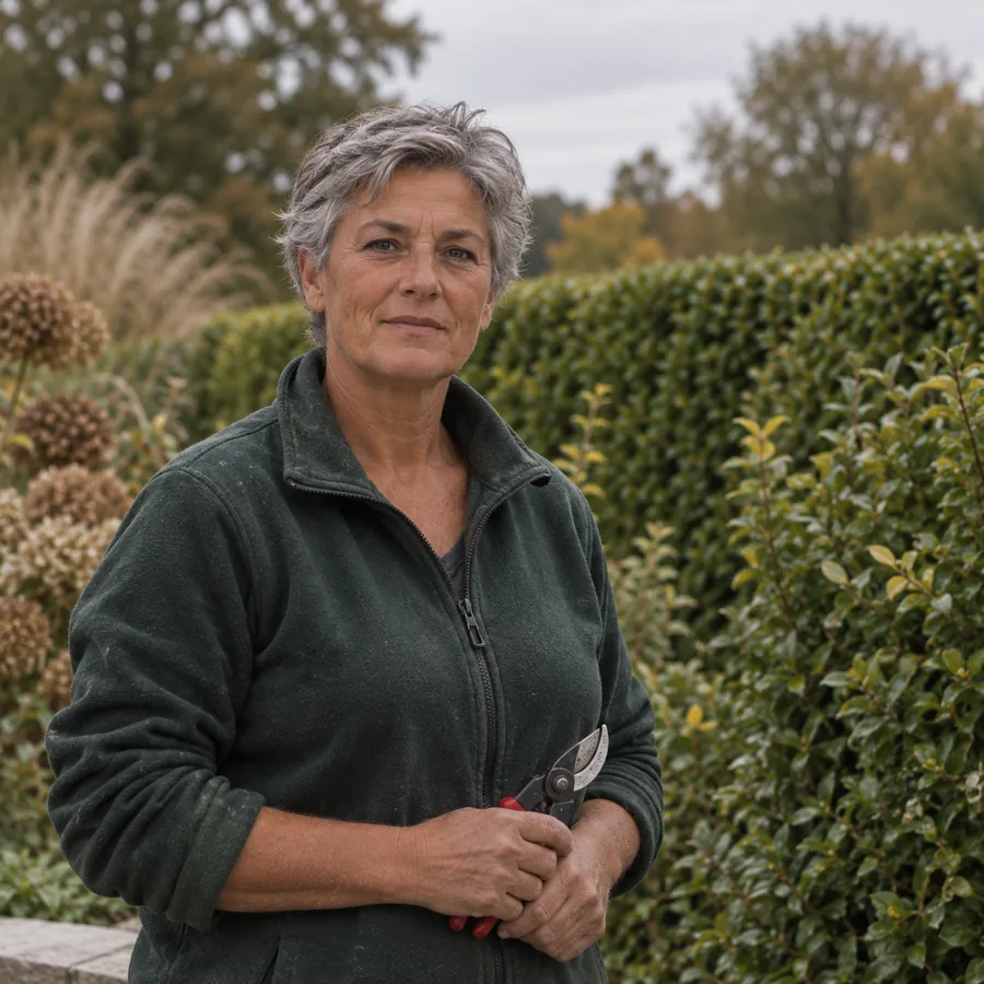 Martine Kieffer, cheffe d'équipe entretien, sécateurs à la main