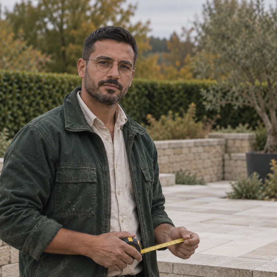 Sofiane Alberti, conducteur de travaux, mètre ruban à la main